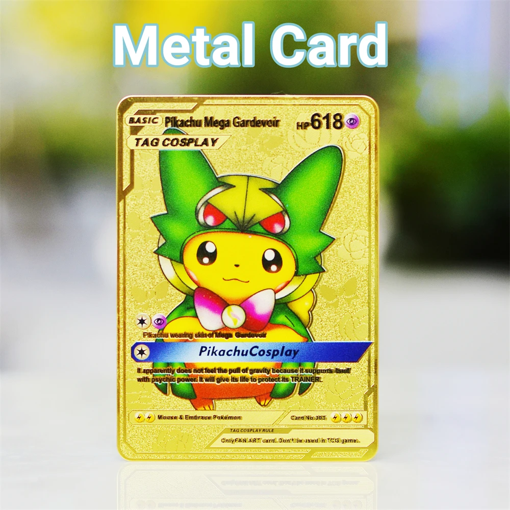 

Pokémon Cards English Vmax Metal Pokemon Letters Charizard Pikachu Mewtwo Golden Pokimon letter Metal Anime Real Iron Card Toys