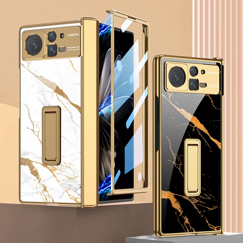 

GKK Painted Glass Stand Case For Xiaomi Mix Fold 2 5G Case Luxury Plating Magnetic Hinge Glass Film Hard Cover For Mi Mix Fold2