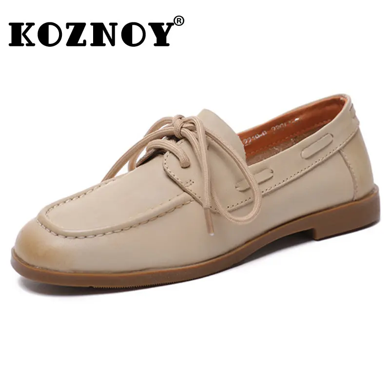 

Koznoy 3cm Moccasins Flats Loafer Soft Seled Woman Natural Genuine Leather Lace Up Platform Comfort Breathable Shoes Sneakers