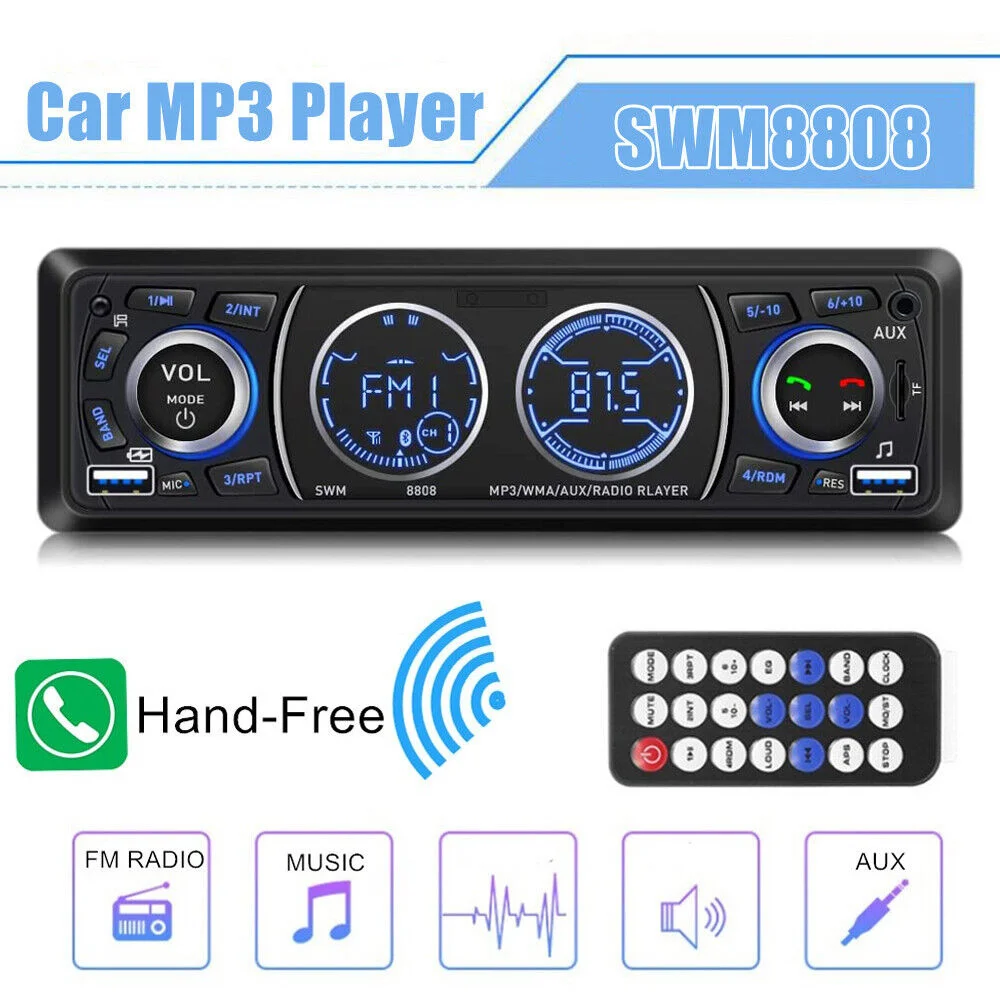 

1Din 12v Car Radio Audio Bluetooth Stereo car MP3 Player FM Receiver 60Wx4 Support Phone Charging AUX/USB/TF Card In Dash Kit