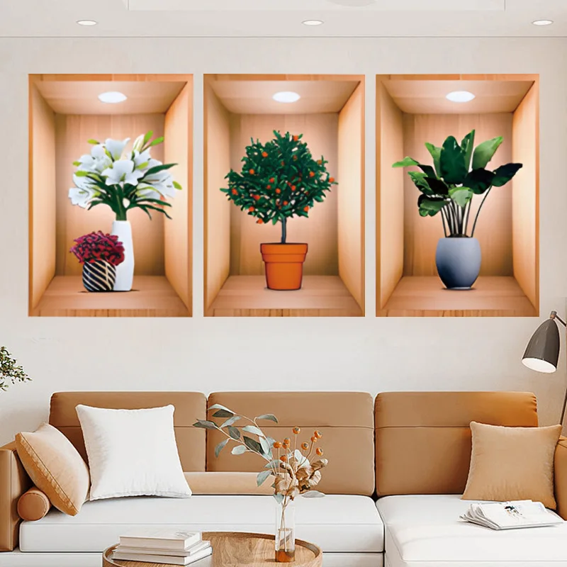 Украшение дома самоклеящаяся 3d ваза зеленое растение горшок настенная наклейка