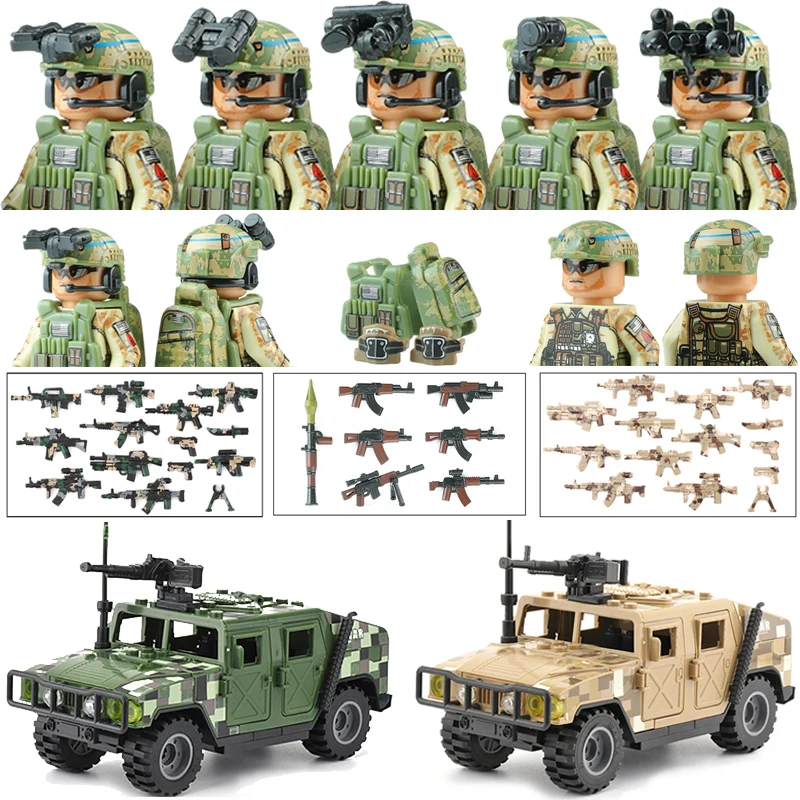 

US Modern Military Delta Force Soldiers Car Building Blocks City Police Special Forces Assault Figures Helmet Weapons Bricks Toy