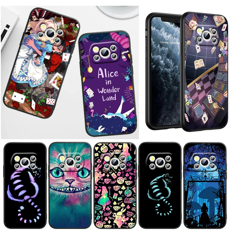 

Alice in wonderland For Xiaomi POCO X4 M5S F4 M4 X3 F3 M3 C3 F2 X2 F1 Pro GT NFC 4G 5G Liquid Rope Silicone Phone Case