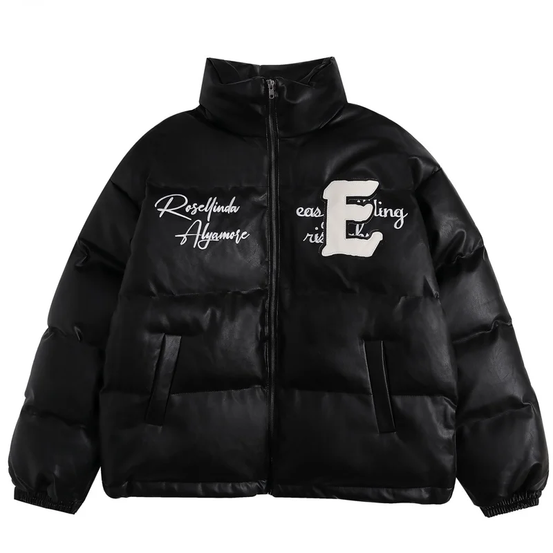 

Hip Hop Streetwear Padded Jacket Men 2021 Harajuku Letter Embroidery Parka Cotton Winter Outwear Warm Windbreaker Jacket Black