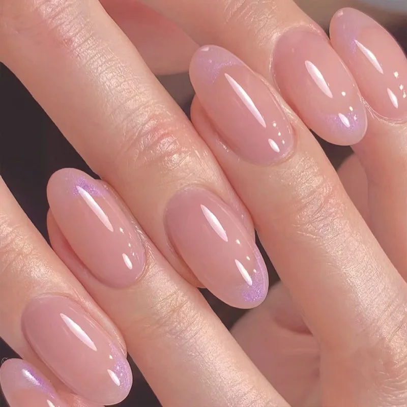 

24Pcs Oval Head Pink False Nails Almond Fake Nails Simple Wearable Long French Press on Nails Full Cover Nail Tips Manicure Tool