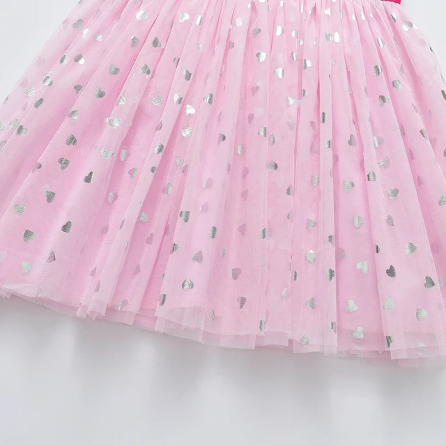 VIKITA Children Heart Design Sequined Dresses Kids Long Sleeve Autumn Winter Princess Elegant Mesh Tulle Shiny Dresses 3-10 Yrs 4