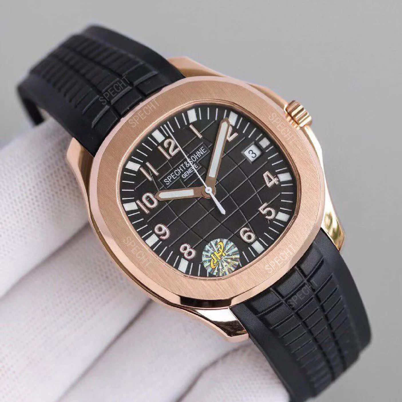 

Fashion Casual 40mm Rose Gold Pilot Automatic Mechanical Miyota 8215 Luminous Hand Calendar Sapphire Glass Rubber Men's Watches