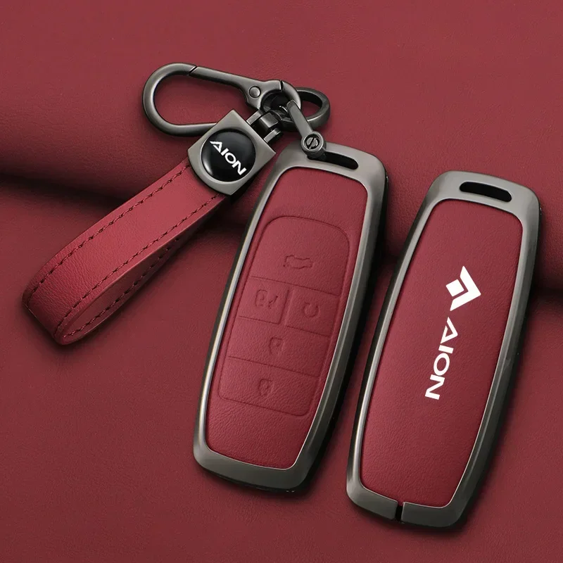 Zinc Alloy Leather Car Key Cover Case Protect Skin Shell Holder for GAC AION Y Plus S V LX IA5 Smart Remote Keychain Accessories