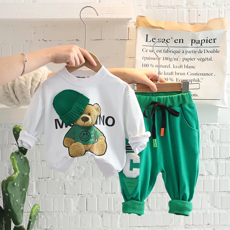 

2023 Baby Clothes Children's Bear Suit Boys and Girls' Letter Long Sleeve Trousers Leisure Two-piece Simple Sportswear Boys