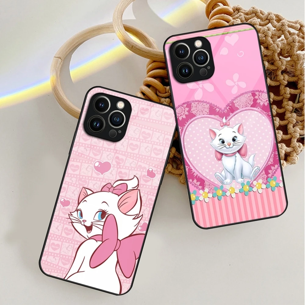 Чехол для телефона из закаленного стекла с аниме Мари-котом iPhone 13 14 16 12 15 11 Pro XS Max