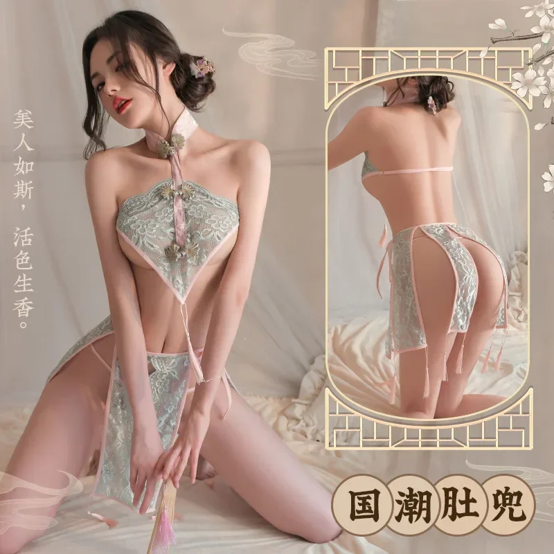 Китайская кружевная бахрома для живота ретро чонсам Сексуальное белье с топом и