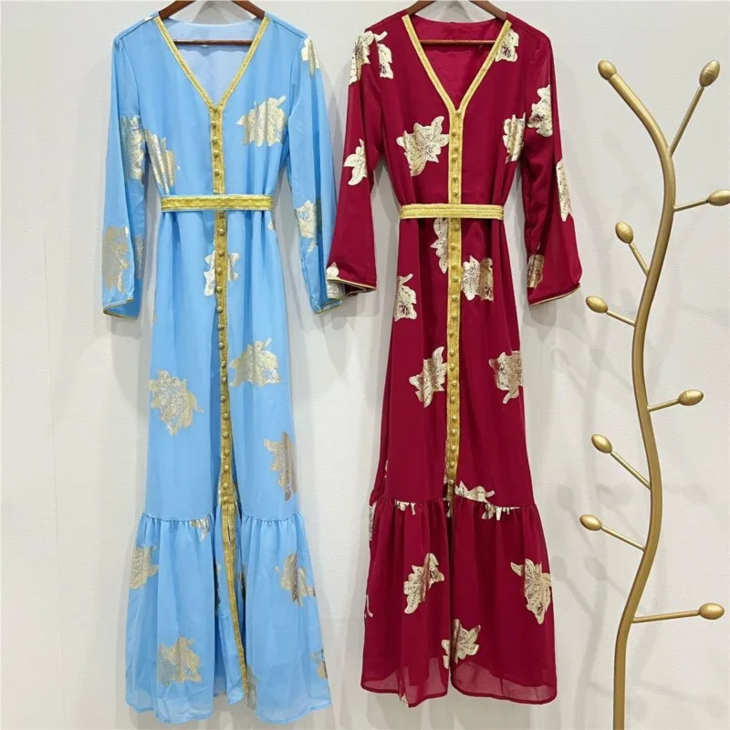 Vestidos De Fiesta Elegantes Para Mujer The Middle East Dubai Bronzing Long Temperament Commuter Dress Arab Muslim Robes 2023