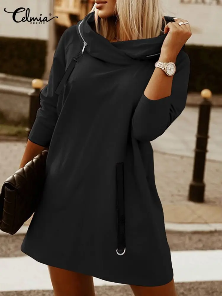 Модная женская толстовка Celmia 2022 зимнее Повседневное платье с длинным рукавом и