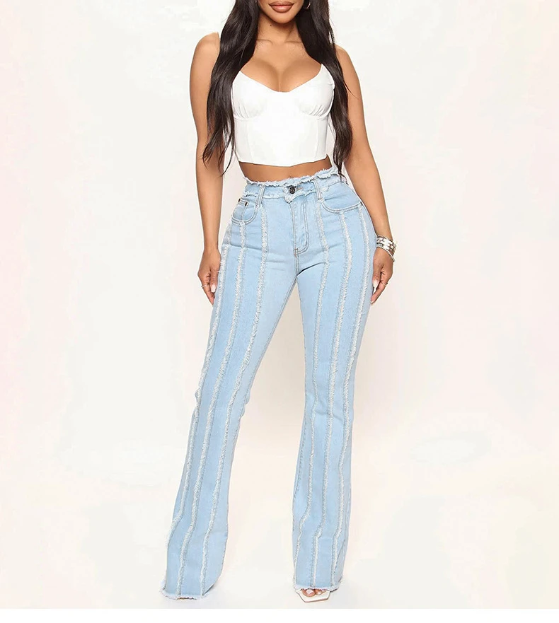 Casual Pants 2023 Spring and Summer New Women's Jeans High Elasticity Mid-waist Hairy Edge Women's Denim Pants
