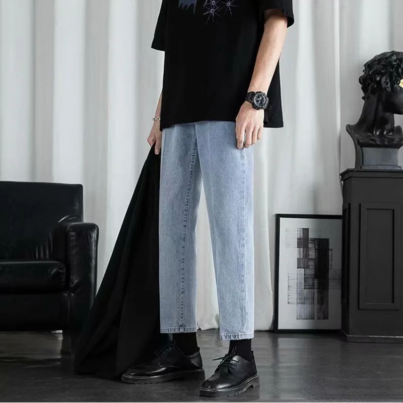 Summer Blue Jeans Men Fashion Casual Straight Jeans Men Streetwear Korean Loose Hip Hop Denim Pants Mens Trousers M-3XL