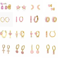 925 sterling silver needle pink crystal series pendant hoop earrings cute heart stud earring premium luxury womens jewelry gift