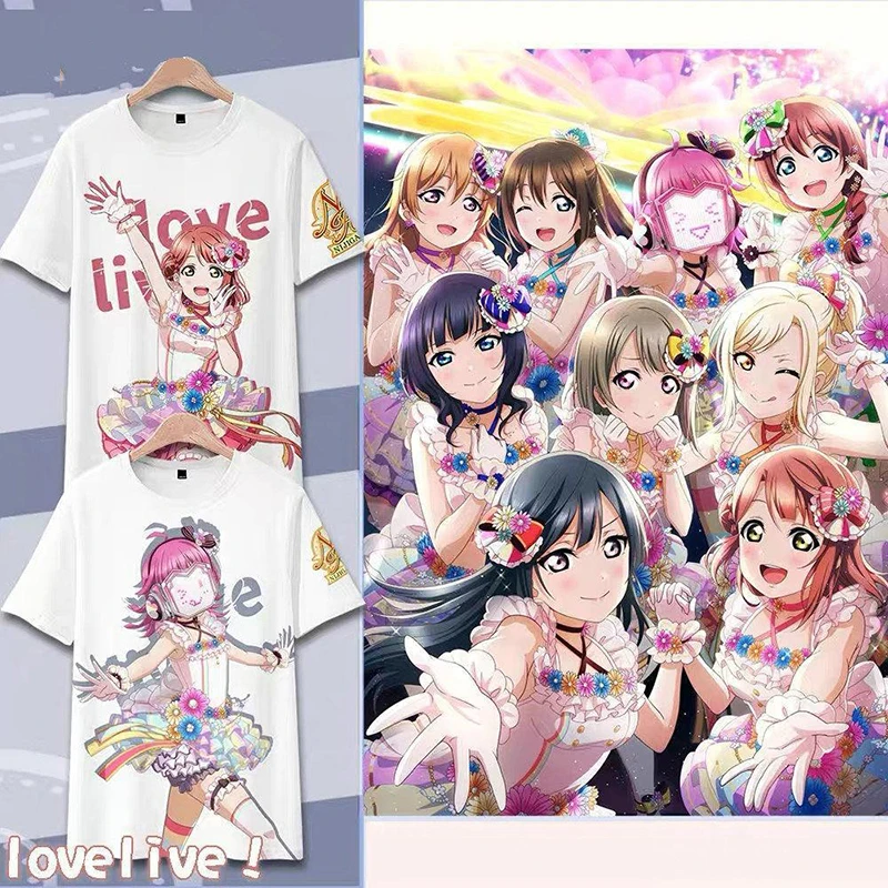 

Аниме Love Live! Футболка nijigсаки для мужчин и женщин, милая рубашка с круглым вырезом и коротким рукавом, с 3D-принтом Idol Club, для старшей школы