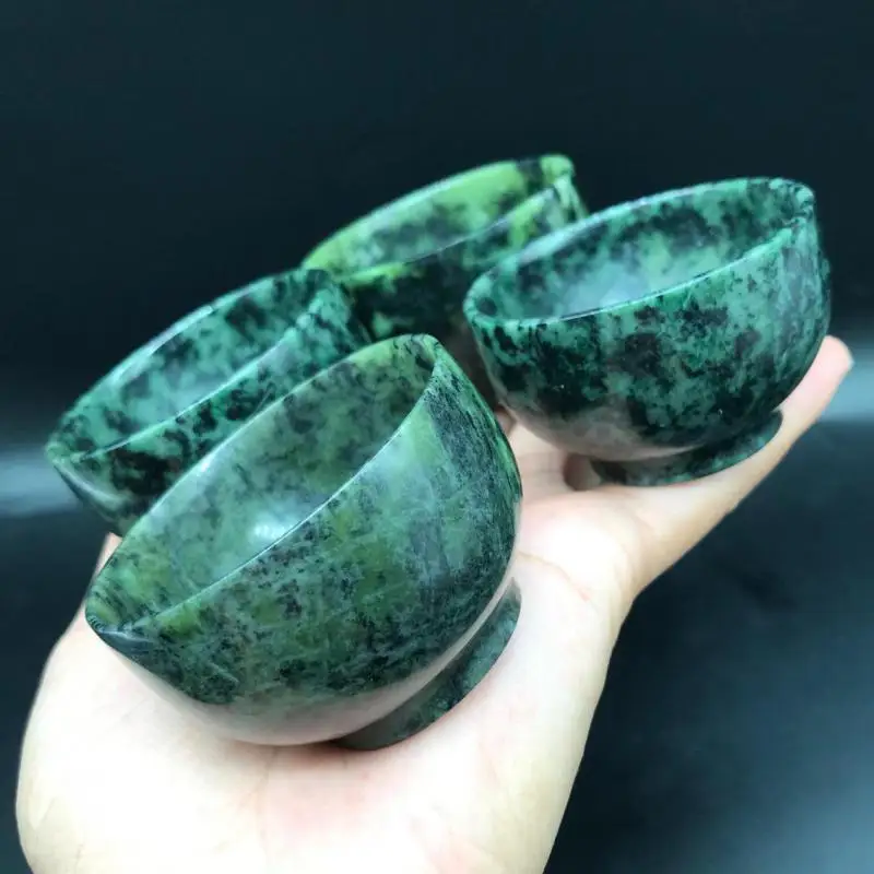 4 шт. темно-зеленая нефритовая чайная чаша для здоровья посуда Gongfu целебный