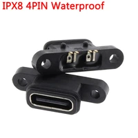 1pcs 4 pin type c ipx8 waterproof female socket port vertical with screw hole fast charge interface 180 degree usb 3 1 connector