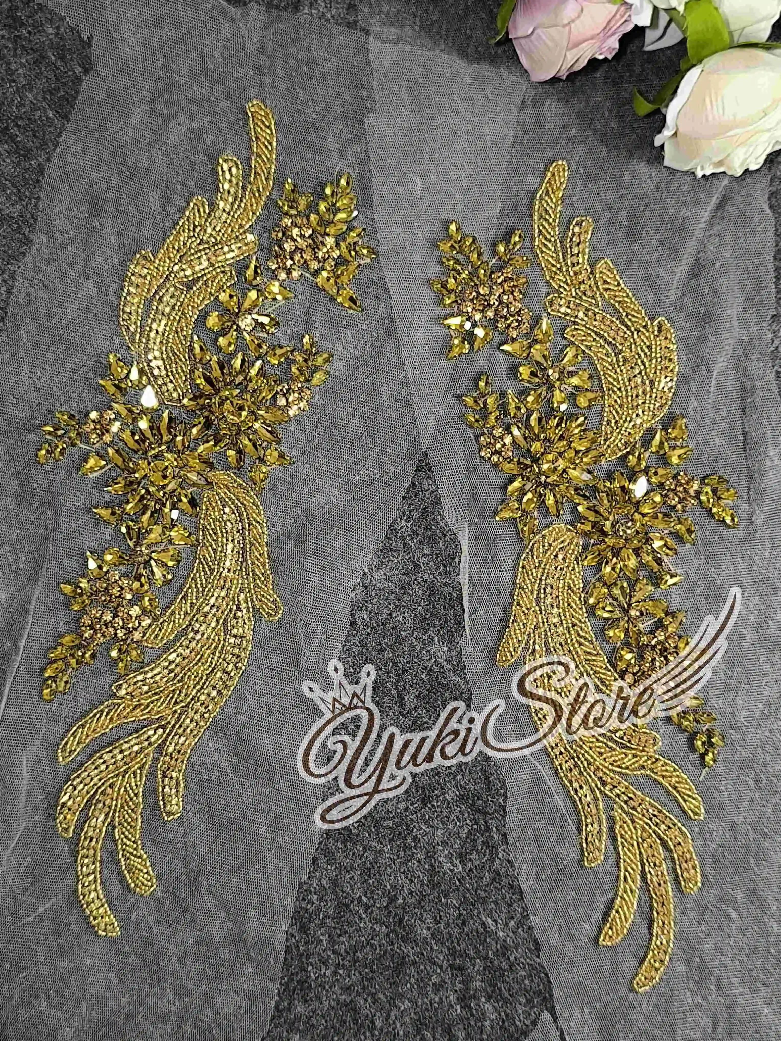 Маленькие аппликации тяжелый бисер 3d цветок кружевная аппликация цветочный