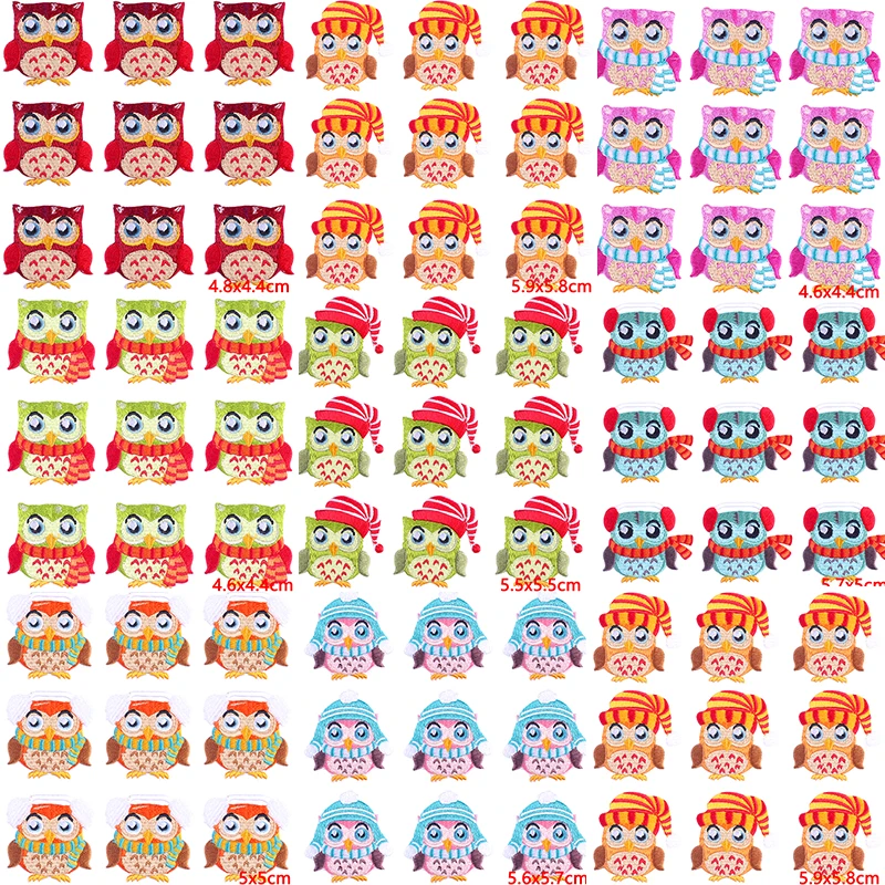 

10 шт./лот, оптовая продажа, термоклейкие нашивки для одежды с изображением мультяшной совы, нашивки с вышивкой животных