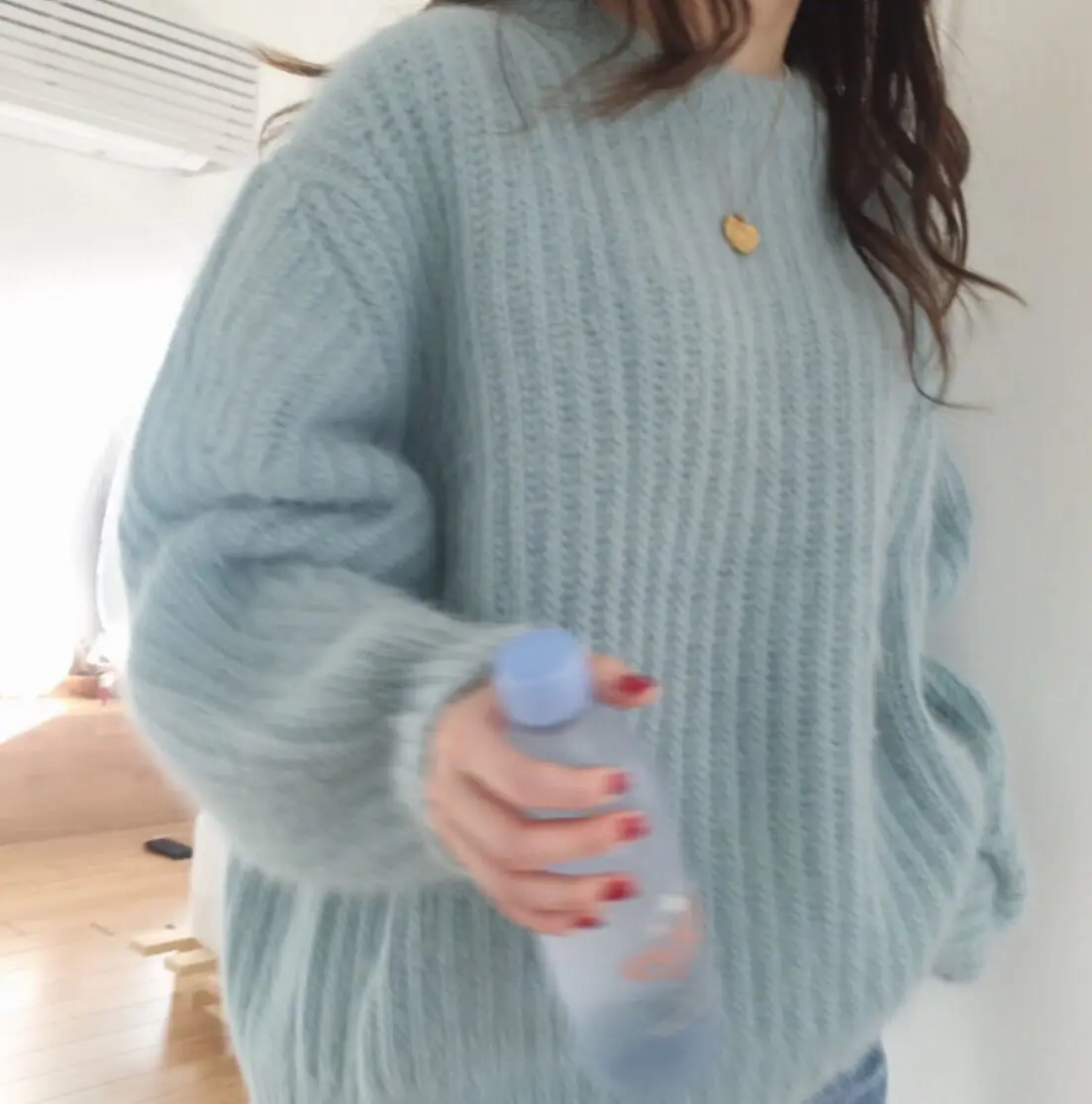 

Mohair Sweater Pullovers Women Thick Soft Sweet Vintage Fashion Loose Long Sleeve Fall Ladies Knitted Sweaters All-match Female