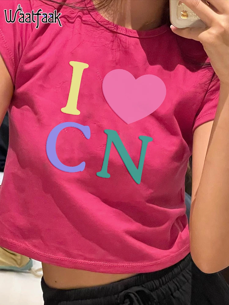 

Waatfaak футболка с надписью Y2K, летняя модная базовая Повседневная футболка, женский короткий топ с коротким рукавом, сказочный укороченный то...