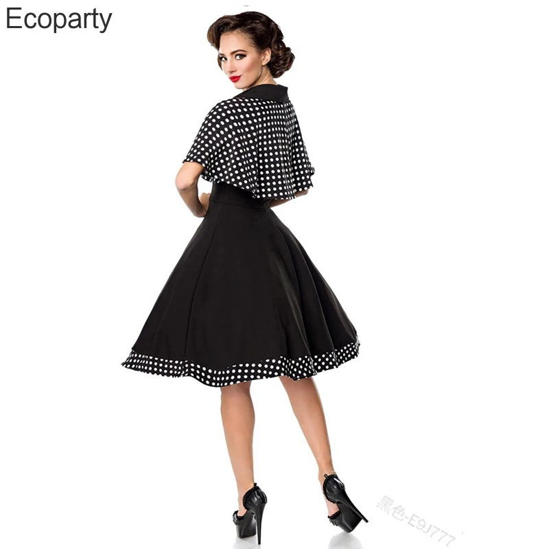 Женское винтажное платье ретро в горошек черное трапециевидной формы стиле