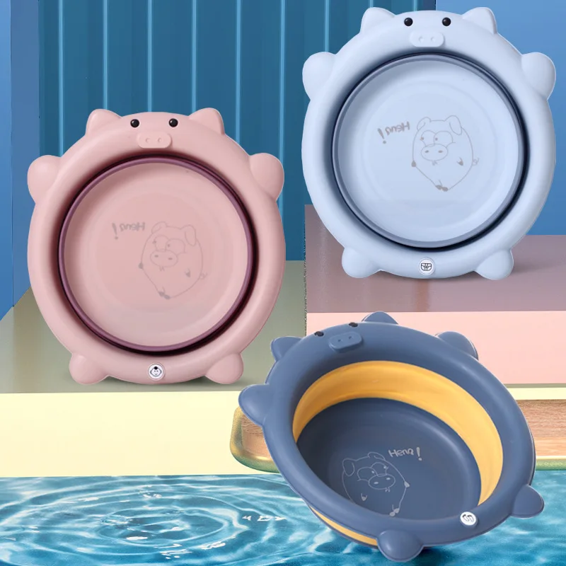 

Foldable Wash Basin Portable Thickened Baby Bath Basin Tub Baby Accessories Cartoon Pig Shape Portable Travel Outdoor Washbasin