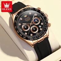 olevs silicone strap quartz watch for men fashion waterproof multifunctional hot style men wristwatches luminous