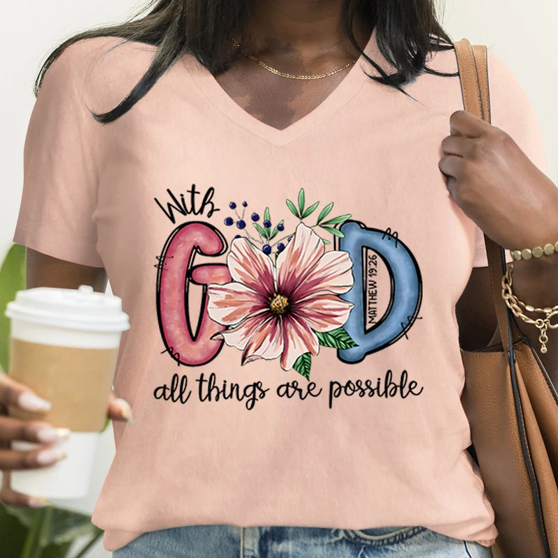 Женская футболка с коротким рукавом и V-образным вырезом