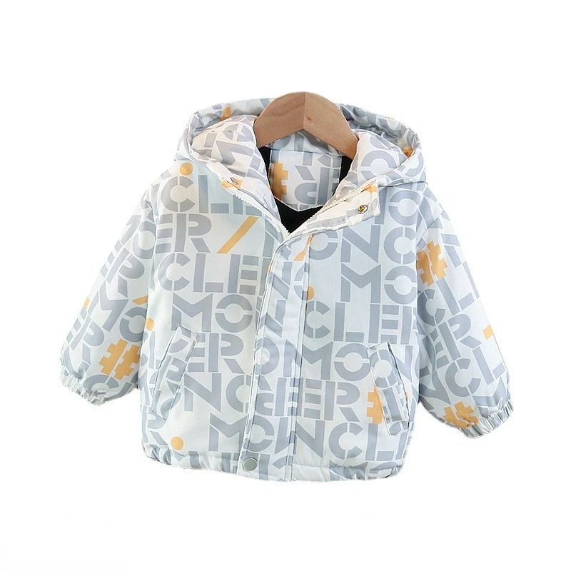 

New Winter Fashion Kids Coat Baby Clothes Children Boy Girls Letter Thick Hooded Jacket Toddler Casual Costume Infant Sportswear