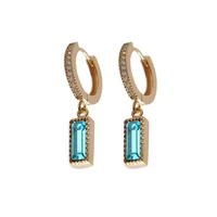 new sterling silver 925 gold plated blue crystal square gold earrings high end light luxury elegant charm niche jewelry
