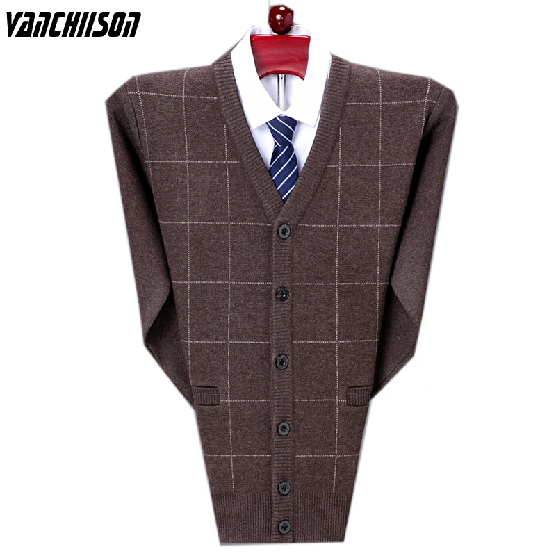 

Мужской вязаный кардиган на пуговицах, осенняя винтажная модная одежда с V-образным вырезом в стиле ретро, свитер, куртка, 003901