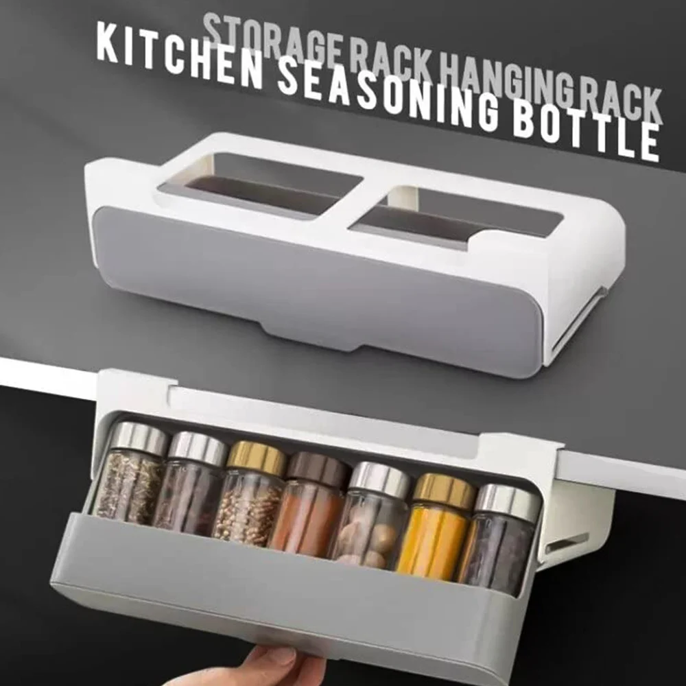 

Kitchen Self-adhesive Spice Jar Storage Rack Under Desk Drawer Hidden Seasoning Bottle Storage Shelf House Organization Supplies