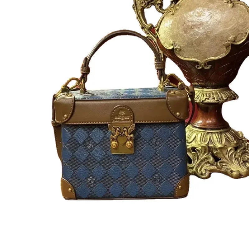 

Luxurious Sky Blue Checker Box Small Square Bag Women's Handbag 2023 New High-grade Buckle Wallet Single Shoulder Satchels Sac