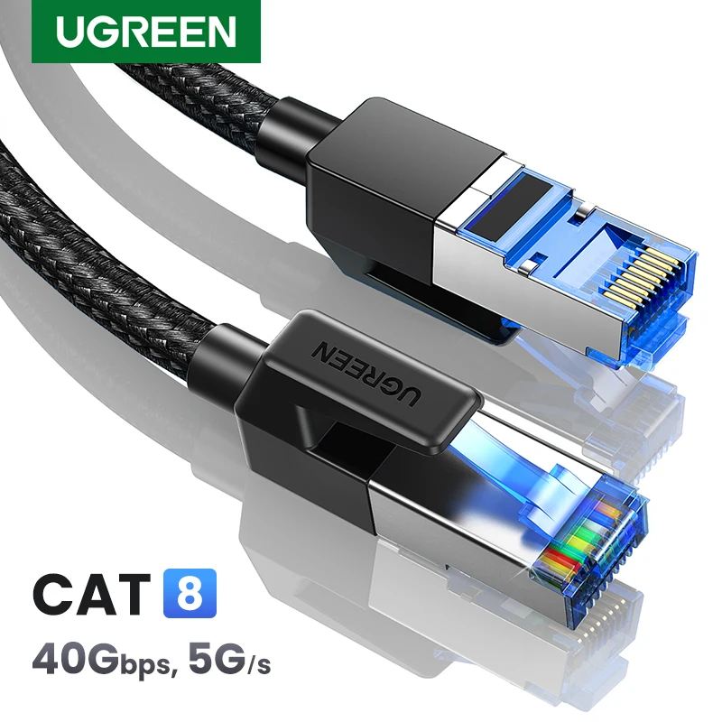 

UGREEN CAT8 Ethernet Cable 40Gbps 2000MHz CAT 8 Networking Cotton Braided Internet Lan Cord for Laptops PS 4 Router RJ45 Cable