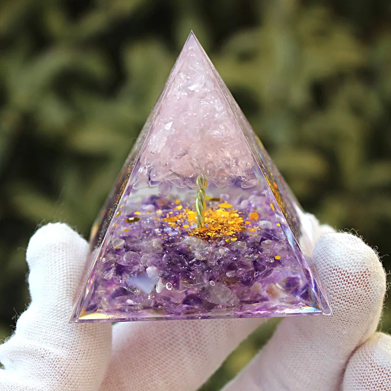 

Natural Stone Amethyst Orgonite Gem Pyramid Crystals Orgone Energy Generator Healing Reiki Chakra Meditation Ornaments