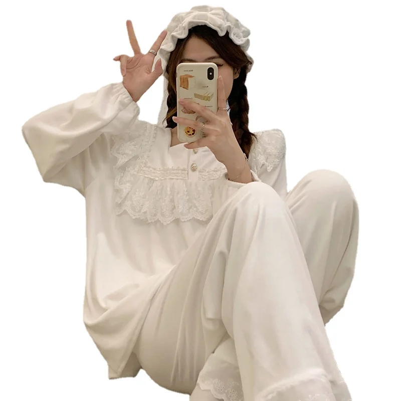 

Leisure Wear Homewear Nighties Female CoralFleece Pajamas Sets For Women Autumn Winter Thick Warm Sweet Cute Sleepwear Flannel