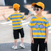 summer 2 14y big boys clothing set casual hip hop stripe colorful t shirt cargo pants 2pcs suit crew neck top and shorts ropa