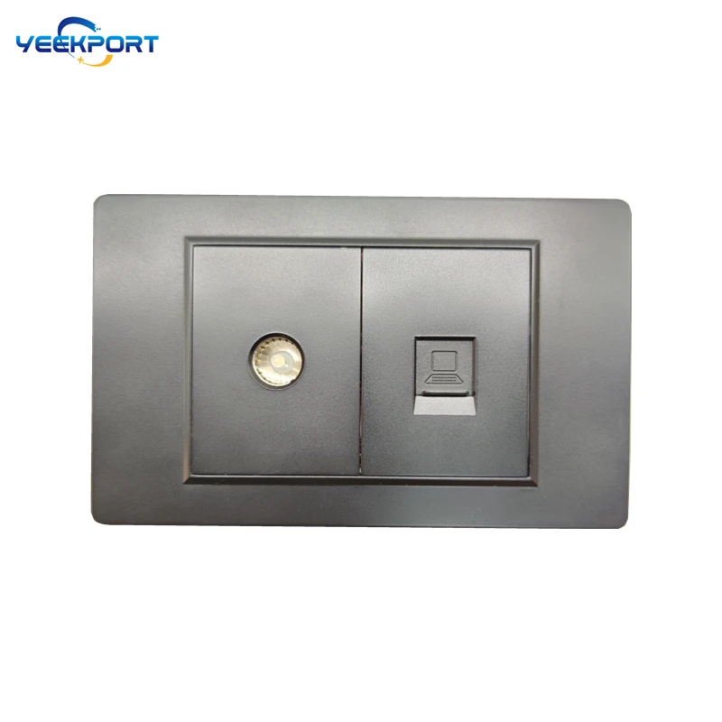 

118 мм черный ПК огнезащитная панель слабый ток розетка сетевой кабель и Спутниковое ТВ двойная розетка украшение для дома