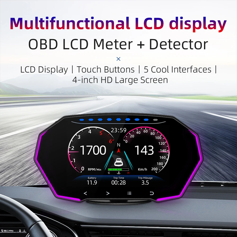 

Car Head Up Display Digital Car Speedometer Odometer Water&Oil Temp RPM Security Alarm OBD2+GPS HUD Gadgets Inteligentes