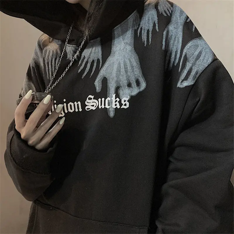 

Women Black Hoodies Spring Clothes Hooded Sweatshirt Korean Fashion Hoddies Goth Gothic Vintage Tops Hodies Emo Clothing