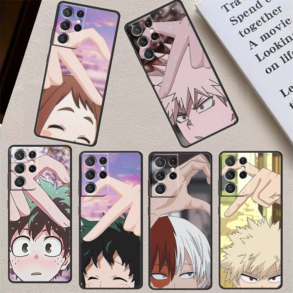 

My Hero Academia Anime Heart For Samsung S23 S22 S21 Ultra S20 FE Pro Lite S10 S9 S8 Plus 5G Black Phone Case Cover
