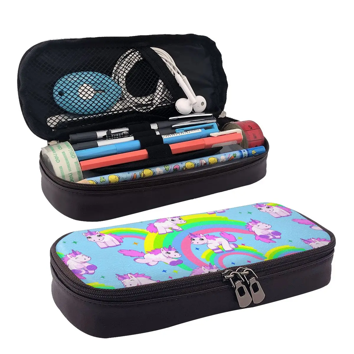 

Unicorn-Rainbow Leather Pencil Case Zipper Pencil Box Stationery Pen Pouch for Boys Girls School Students Work Office