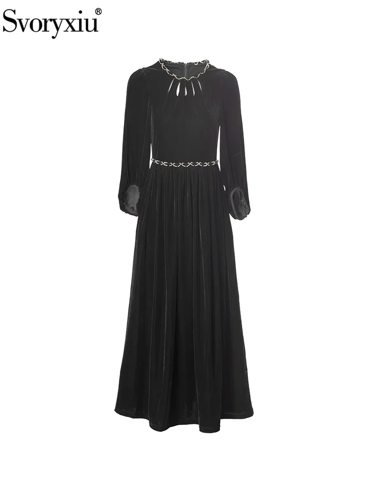 Svoryxiu модное подиумное осеннее черное бархатное элегантное платье миди женское