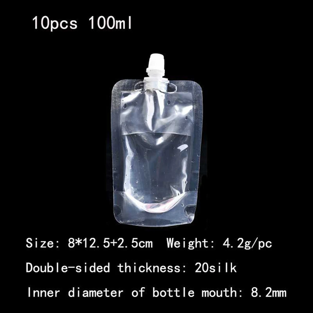 

10pcs 100ml~500ml Transparent Stand Up Spout Beverage Bags Plastic Spout Pouches For Party Wedding Fruit Juice Beer With Funnels