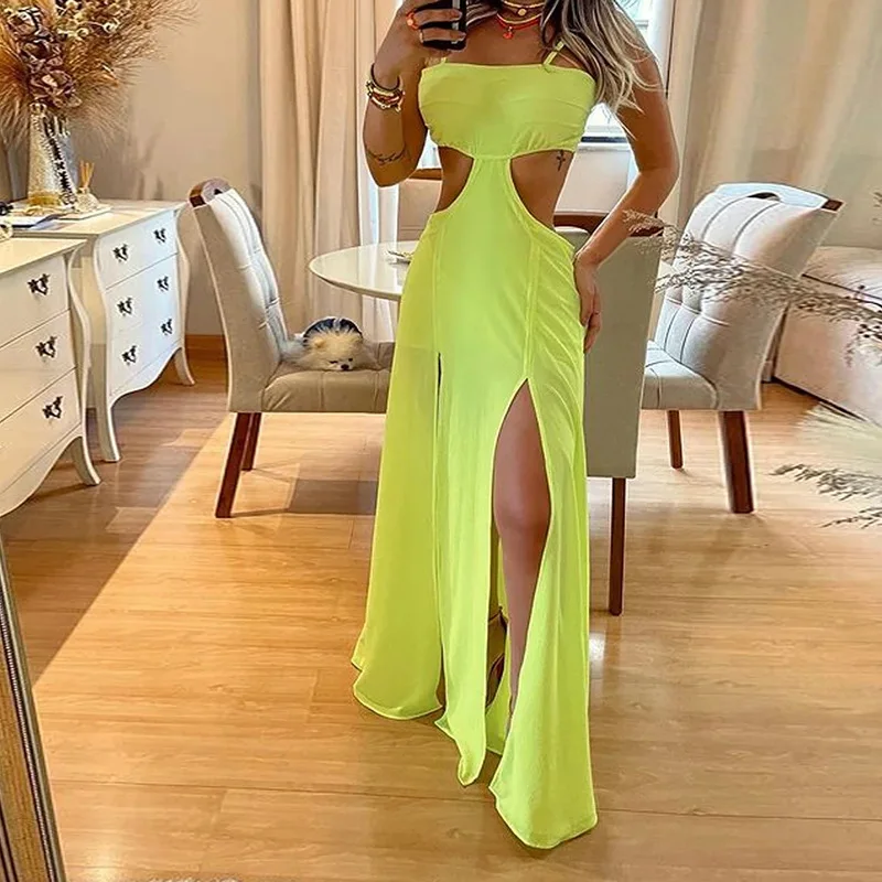 

Новинка Весна 2023 женское платье темпераментное однотонное Привлекательное платье на бретелях с разрезом