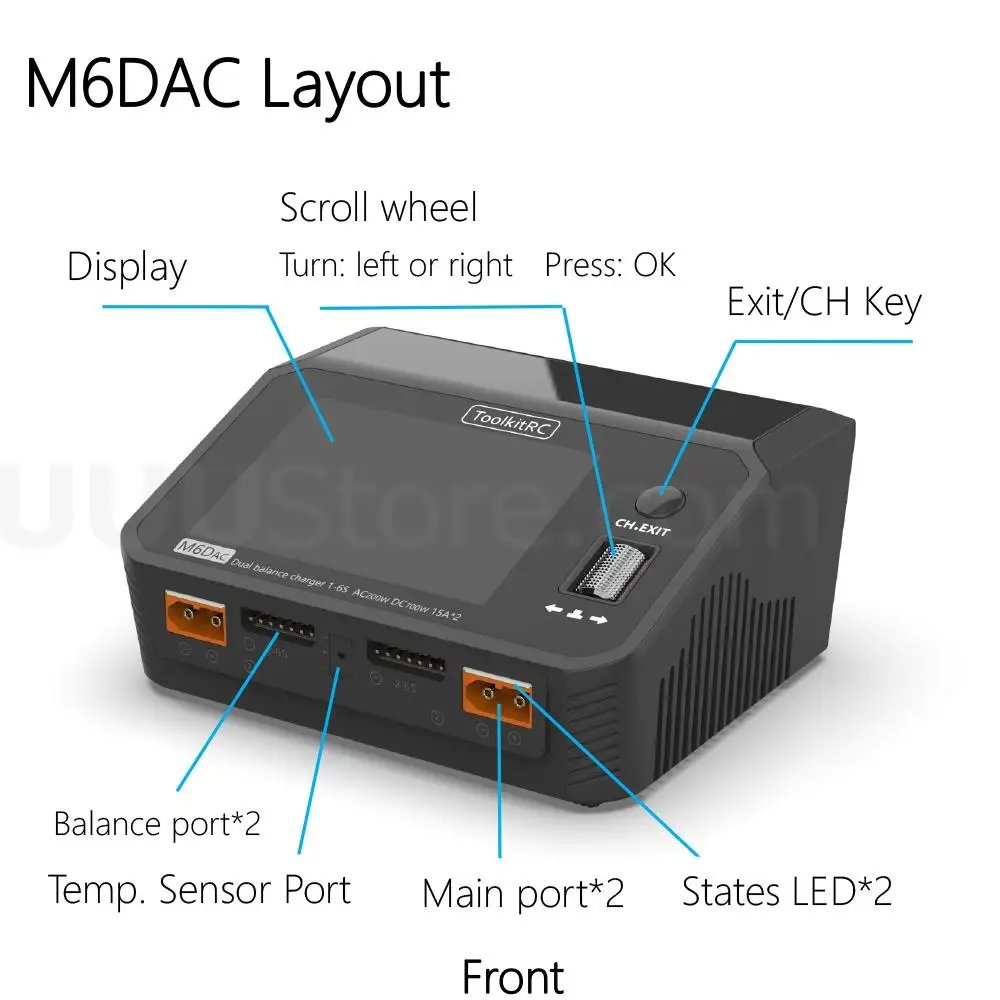 ToolkitRC M6DAC 350 Вт x 2 USB-C 65 AC DC Dual Smart Charger Разрядное устройство Баланс батареи для 1-6S Lipo