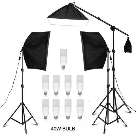 SH Photo Studio Softbox Light Kit Фотографическое оборудование Четыре держателя лампы Система непрерывного освещения с лампами E27 Аксессуары